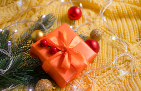 gift box christmas tree branch background