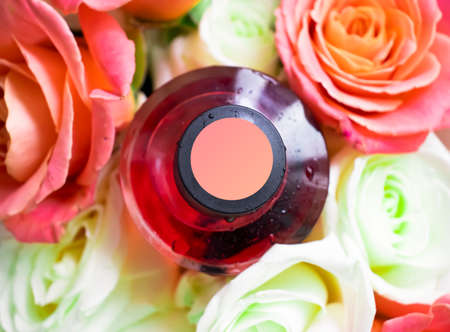 bottle perfume flower rose beautiful backgroundの写真素材