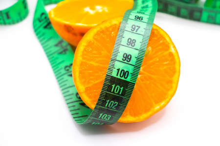 orange measuring tape isolated on white background