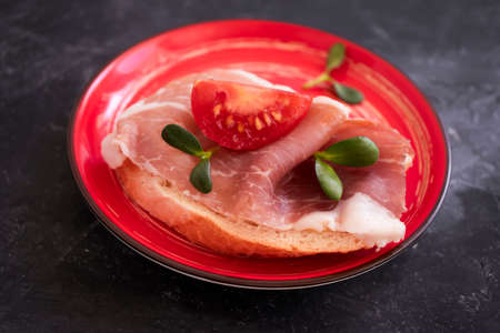delicious sandwich with jamon, tomatoの写真素材
