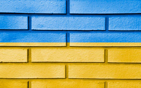 Colors Ukraine flag brick wallの写真素材