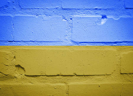 Colors Ukraine flag brick wallの写真素材
