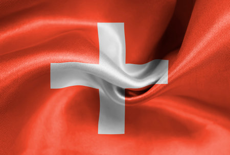 Swiss flag silk closeup backgroundの写真素材