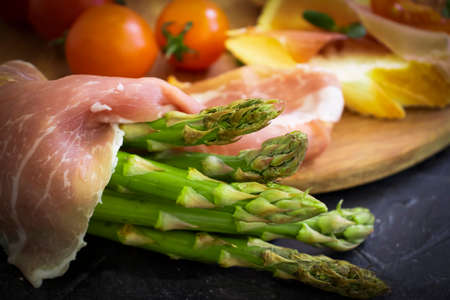 jamon sandwich, asparagus on old backgroundの写真素材