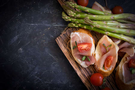 jamon sandwich, asparagus on old backgroundの写真素材
