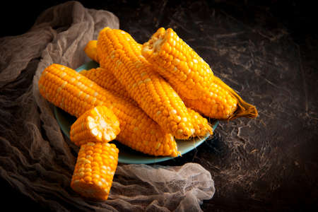 fresh corn on old backgroundの写真素材