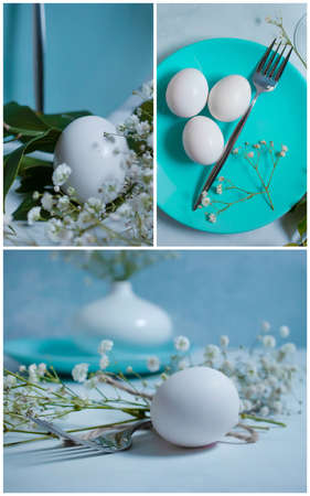 egg, gypsophila flower, plate easter holidayの写真素材