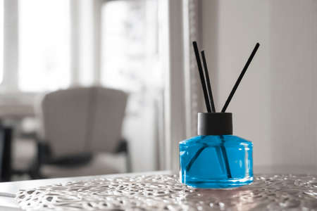 Perfume for home in a glass bottleの写真素材