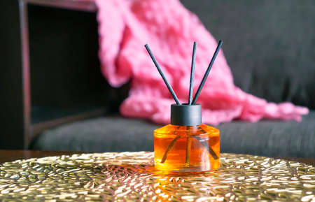 Perfume for home in a glass bottleの写真素材