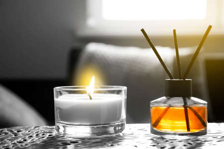 Scented candle, diffuser in the houseの写真素材