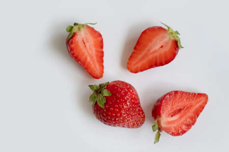 Fresh strawberries isolated on white backgroundの写真素材