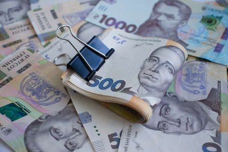 Ukrainian hryvnia paper banknotes backgroundの写真素材