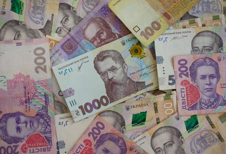 Ukrainian hryvnia paper banknotes backgroundの写真素材