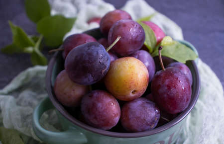 Ripe plum on old backgroundの写真素材