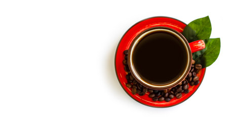 Cup of coffee, grain isolated on white backgroundの写真素材