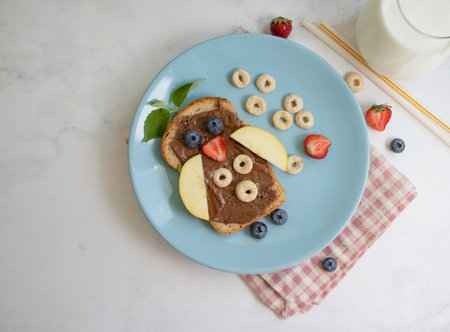 Sandwich with chocolate spread, strawberryの写真素材