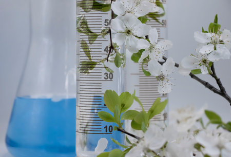 Laboratory flask flower on a light background