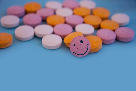 Pills on a colored backgroundの写真素材
