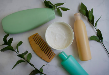 Hair mask, comb on a light background
