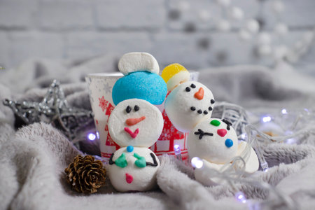 Cute delicious marshmallow christmas backgroundの写真素材