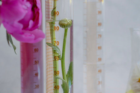Laboratory flask flower on a light backgroundの写真素材