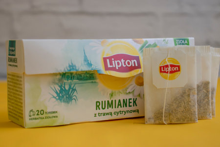January 2, 2023 Ukraine city Kyiv chamomile tea in bags from the company Lipton