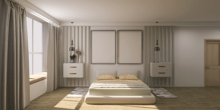 Bedroom interior design 3d render, 3d illustration