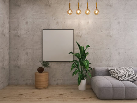 Living room interior 3d illustration, 3d renderの写真素材