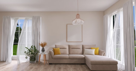 Living room interior 3d render, 3d illustrationの写真素材
