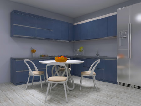 Kitchen-dining room 3d render, 3d illustration decorationの写真素材