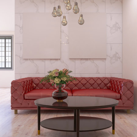 Living room interior design, plant 3d render, 3d illustrationの写真素材