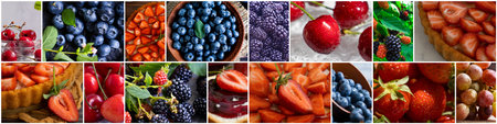 Summer berries, strawberries, pie collageの写真素材