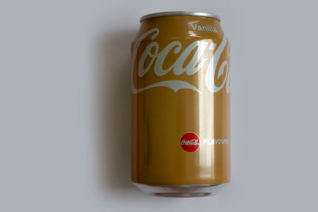 April 19, 2023 Ukraine city Kyiv Coca cola vanilla on a colored background