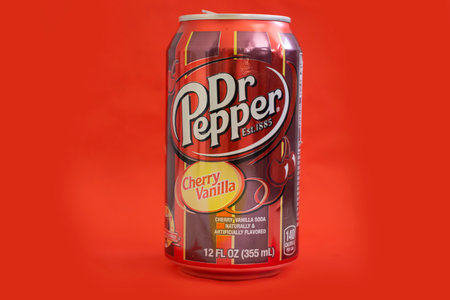 May 18, 2022 Ukraine city Kyiv Dr. Pepper drink on colored background