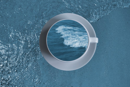 sea cup on colored backgroundの写真素材