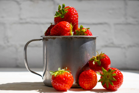 Fresh strawberries on old backgroundの写真素材