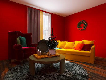 Christmas room interior, 3d render, 3d illustrationの写真素材