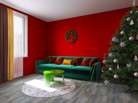 Christmas room interior, 3d render, 3d illustrationの写真素材