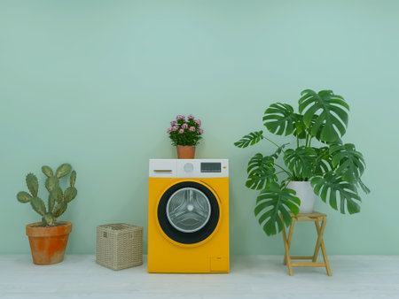 Washing machine, flowerpot, 3d render, 3d illustrationの写真素材