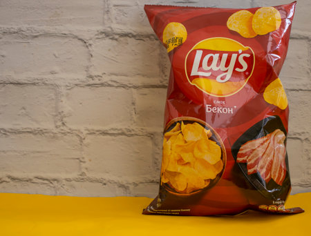 May 30, 2023 Ukraine city Kyiv Lays chips on a colored backgroundのeditorial素材