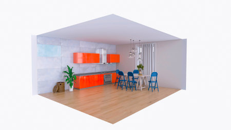 Kitchen interior 3d render, 3d illustration
