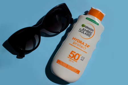 June 27, 2023 Ukraine city Kyiv sunscreen from the company Garnierのeditorial素材