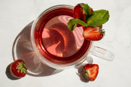 Drink with strawberries on a light background