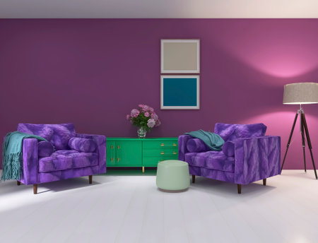 Creative living room interior 3d render, 3d illustration