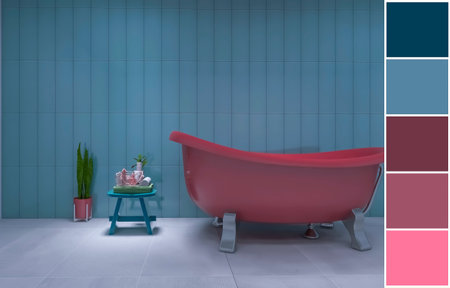 Bathroom interior 3d render, 3d illustration, color swatch