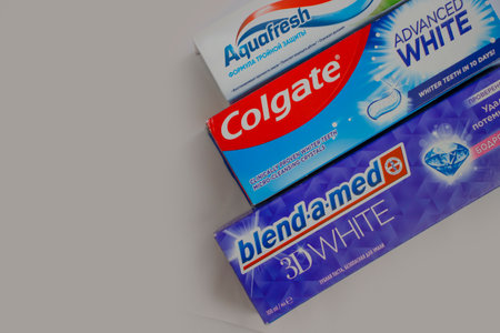 May 15, 2023 Ukraine city of Kyiv toothpaste Aquafresh, Colgate, Blend-a-med