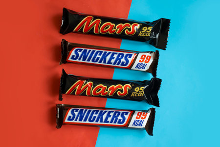 June 13, 2023 Ukraine city Kyiv chocolate Snickers and Marsのeditorial素材