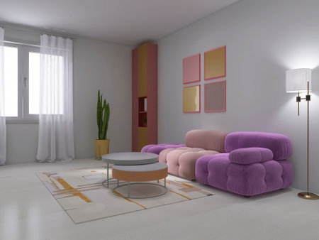Creative living room interior 3d render, 3d illustration