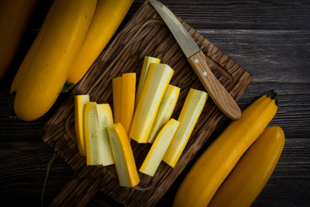 yellow zucchini on old backgroundの写真素材