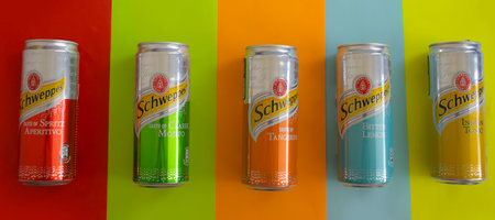 July 26, 2023 Ukraine city Kyiv iron can of Schweppers drinkのeditorial素材